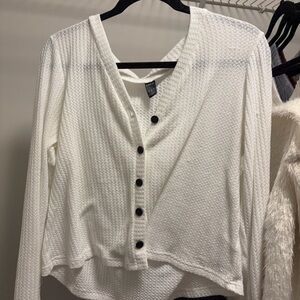 SHEIN White Textured Button-Down Blouse